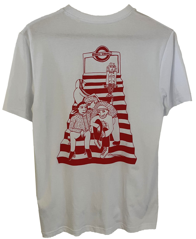 T-Shirt mit Bunker Ulmenwall Motiv weiß Rückseite
